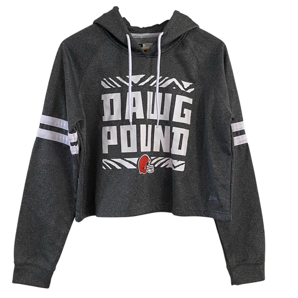 Cleveland Browns Dawg Pound Cropped Hoodie NFL Football Grey Womens Size Medium